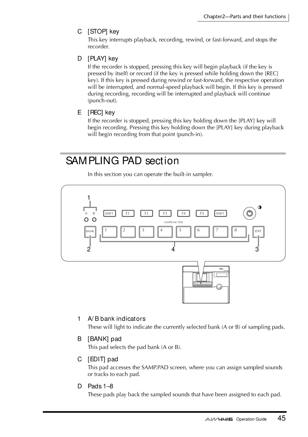 Yamaha AW4416 manual Sampling PAD section 