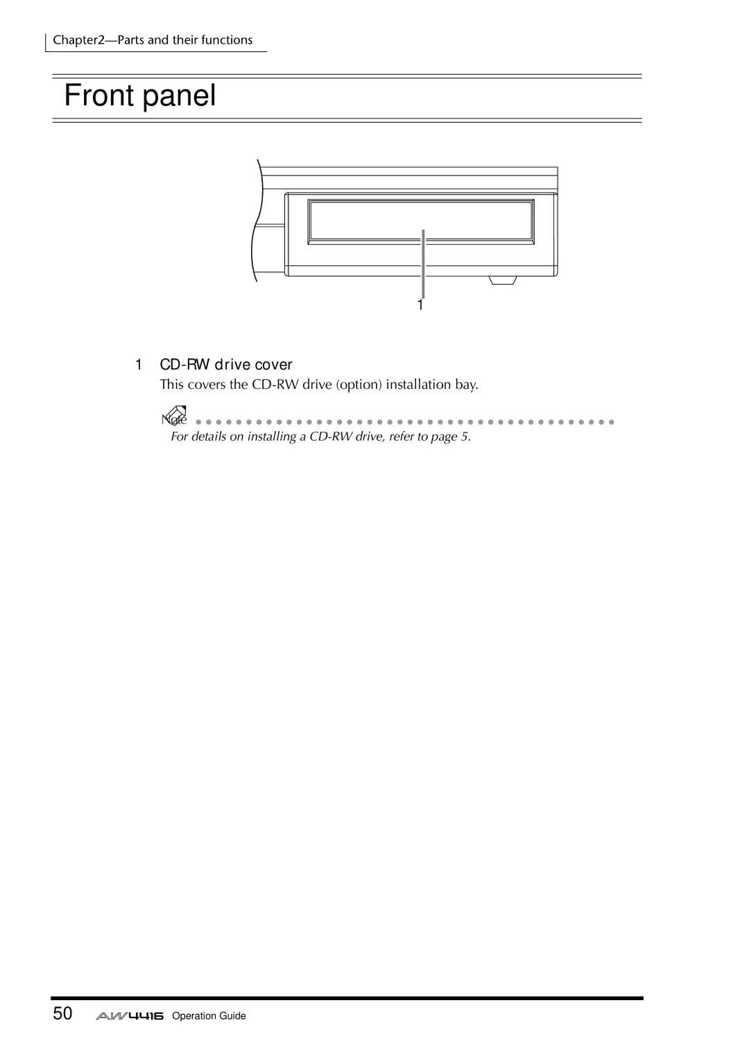 Yamaha AW4416 manual Front panel, CD-RW drive cover 