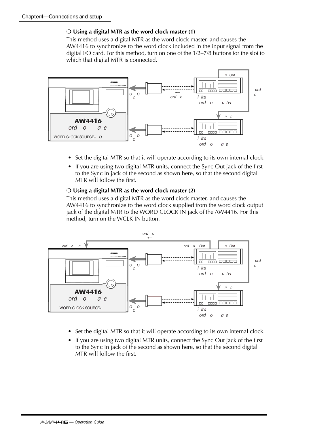 Yamaha manual AW4416 Word clock slave, Using a digital MTR as the word clock master 