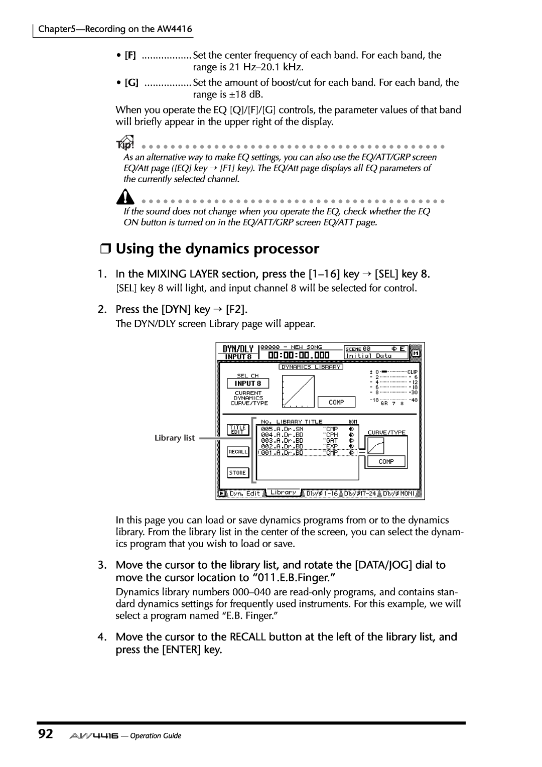 Yamaha AW4416 manual Using the dynamics processor 