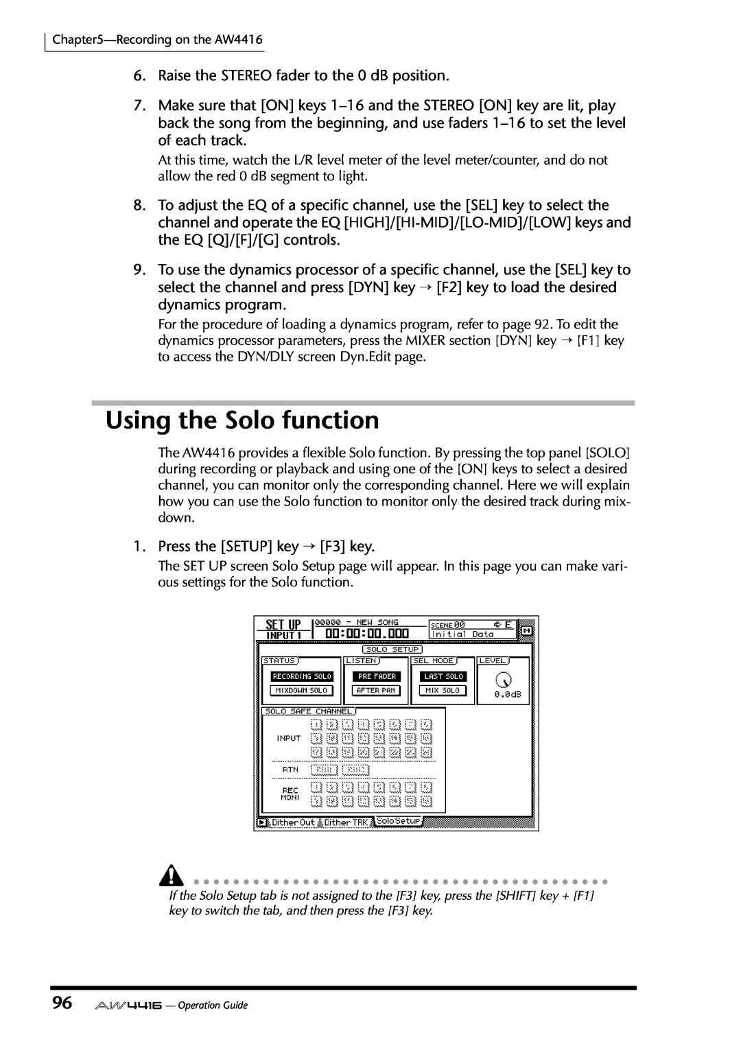Yamaha AW4416 manual Using the Solo function 