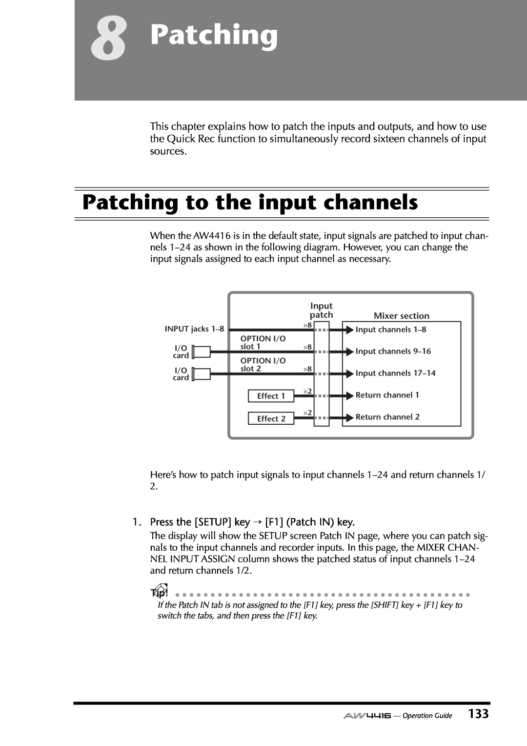 Yamaha AW4416 manual Patching to the input channels 