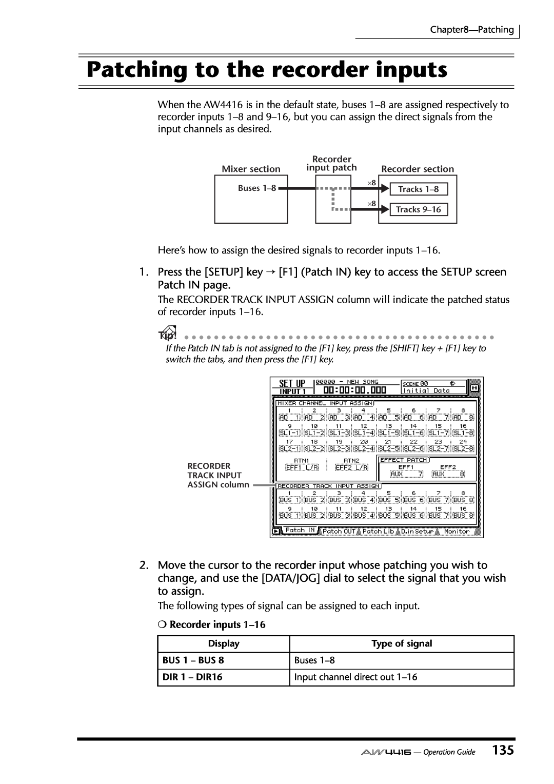 Yamaha AW4416 manual Patching to the recorder inputs, Recorder inputs 1–16 