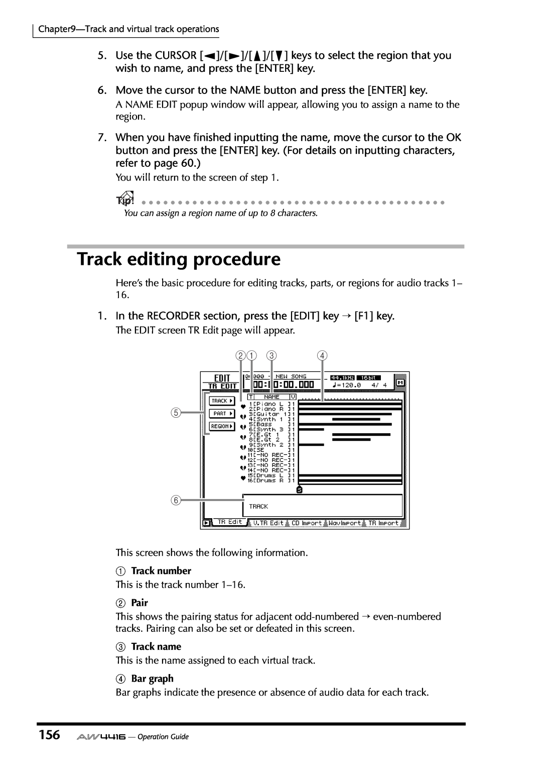 Yamaha AW4416 manual Track editing procedure 