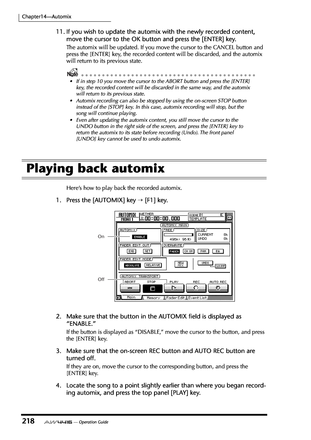 Yamaha AW4416 manual Playing back automix 