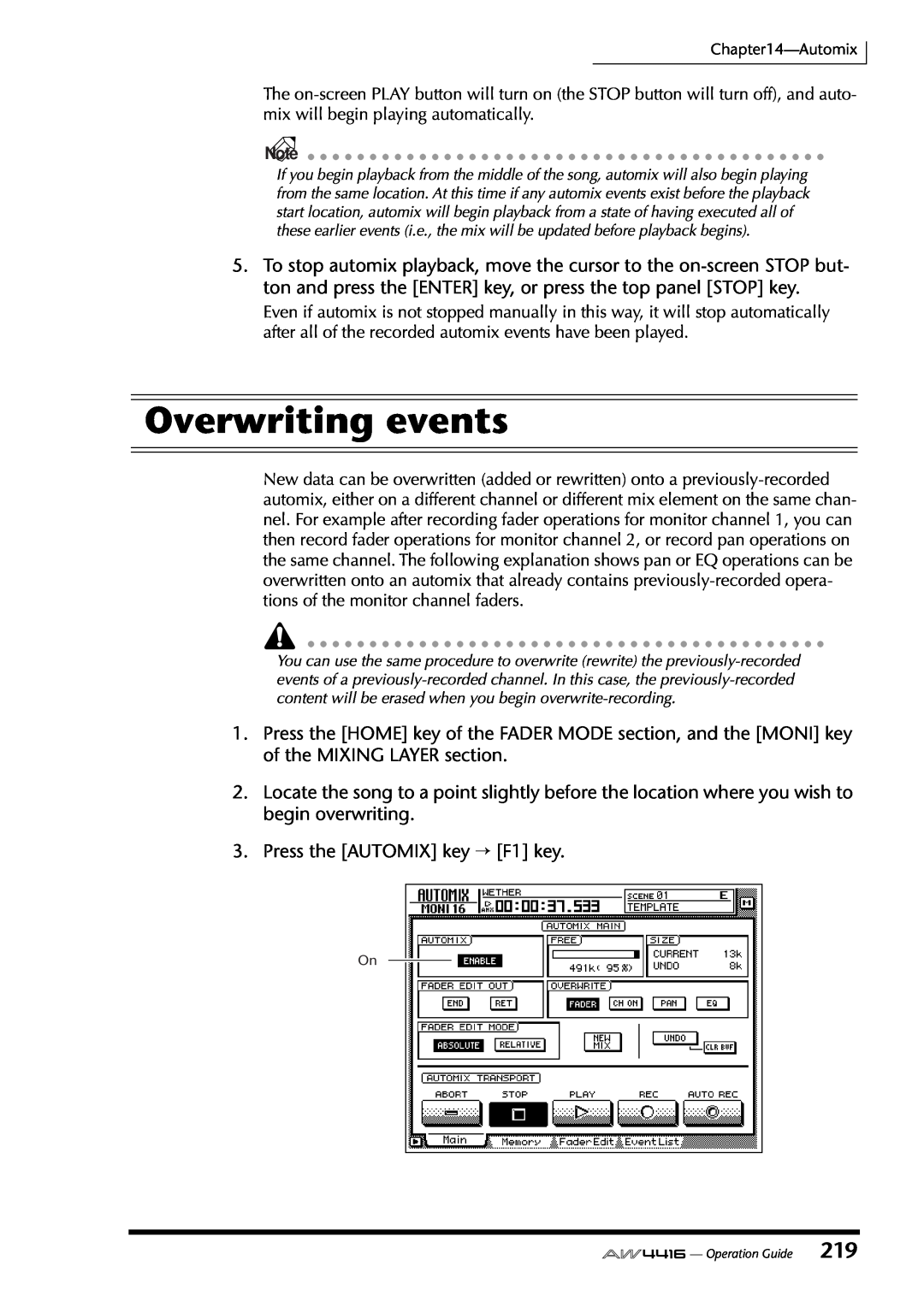 Yamaha AW4416 manual Overwriting events 