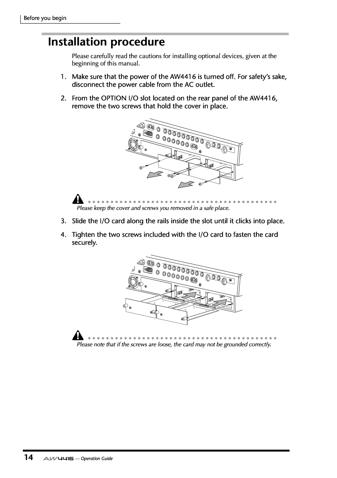 Yamaha AW4416 manual Installation procedure 