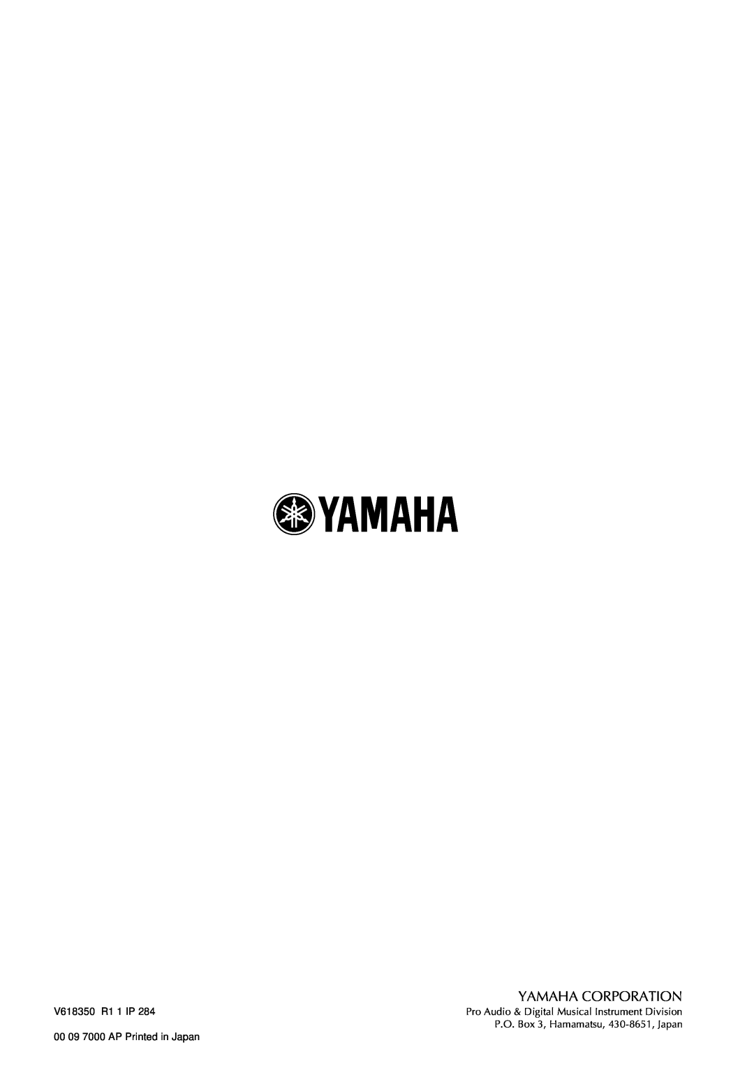 Yamaha AW4416 manual Yamaha Corporation, V618350 R1 1 IP, Pro Audio & Digital Musical Instrument Division 