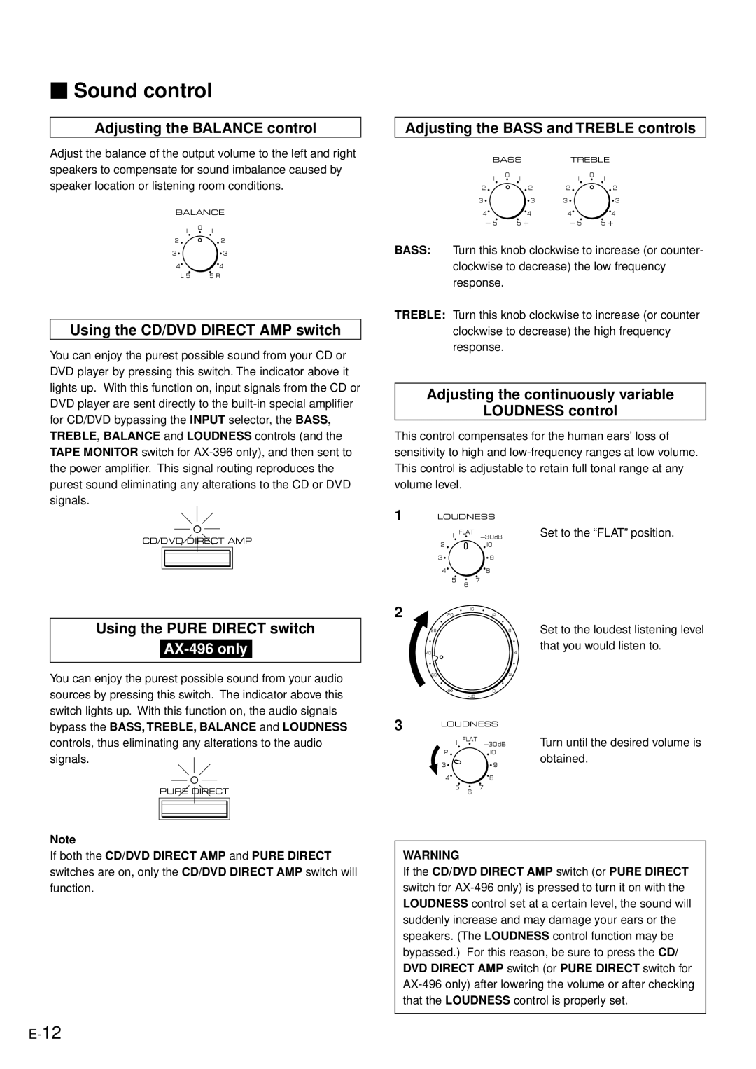 Yamaha AX-496/396 owner manual Sound control 