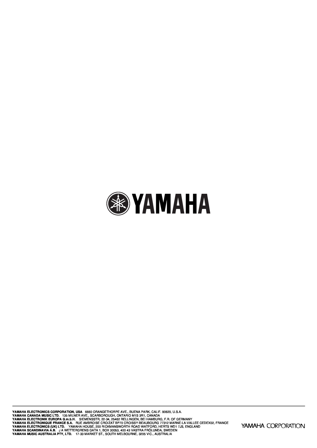 Yamaha AX-496/396 owner manual YAMAHA ELECTRONICS CORPORATION, USA 6660 ORANGETHORPE AVE., BUENA PARK, CALIF. 90620, U.S.A 