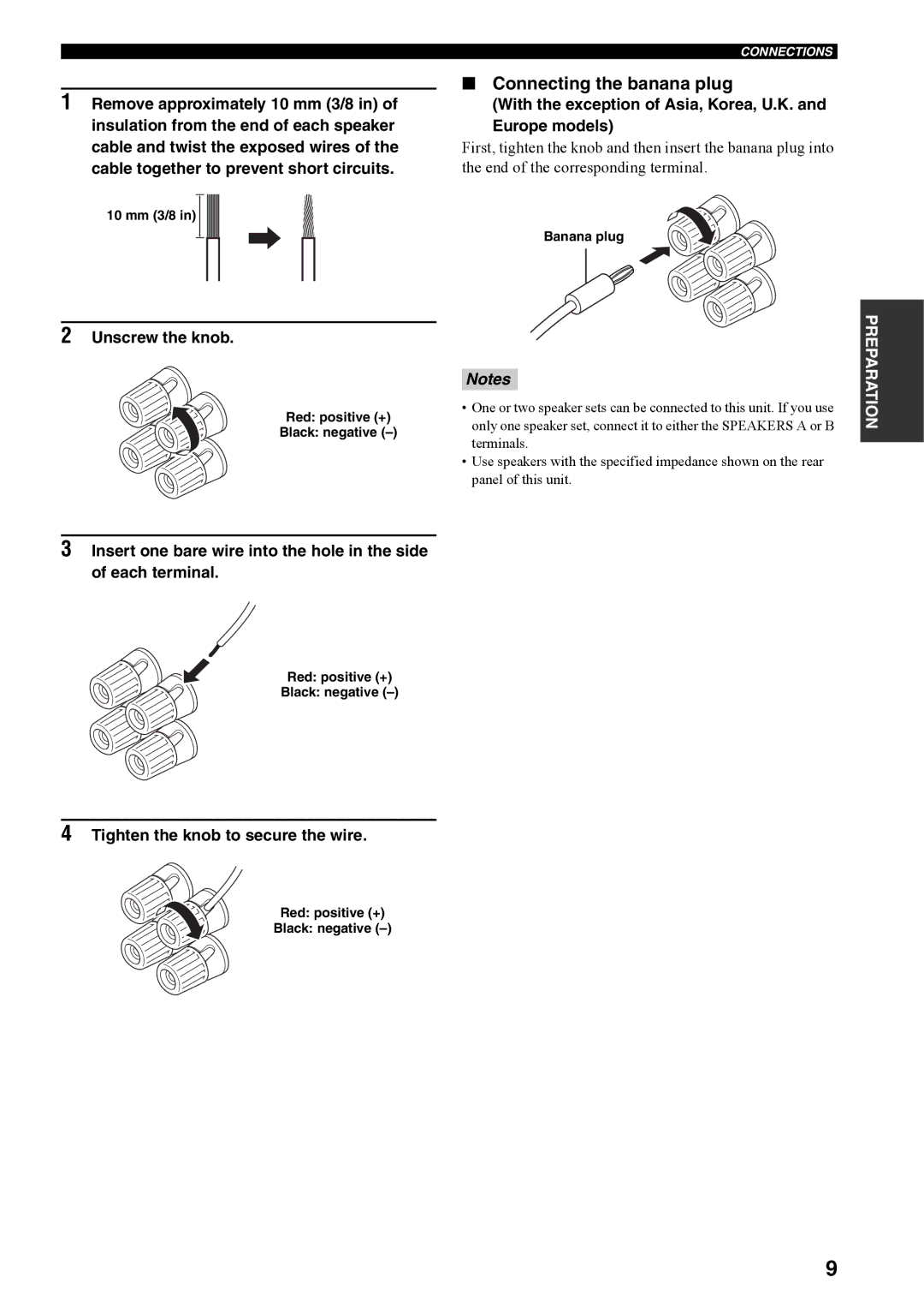 Yamaha AX-397, AX-497 owner manual Connecting the banana plug 