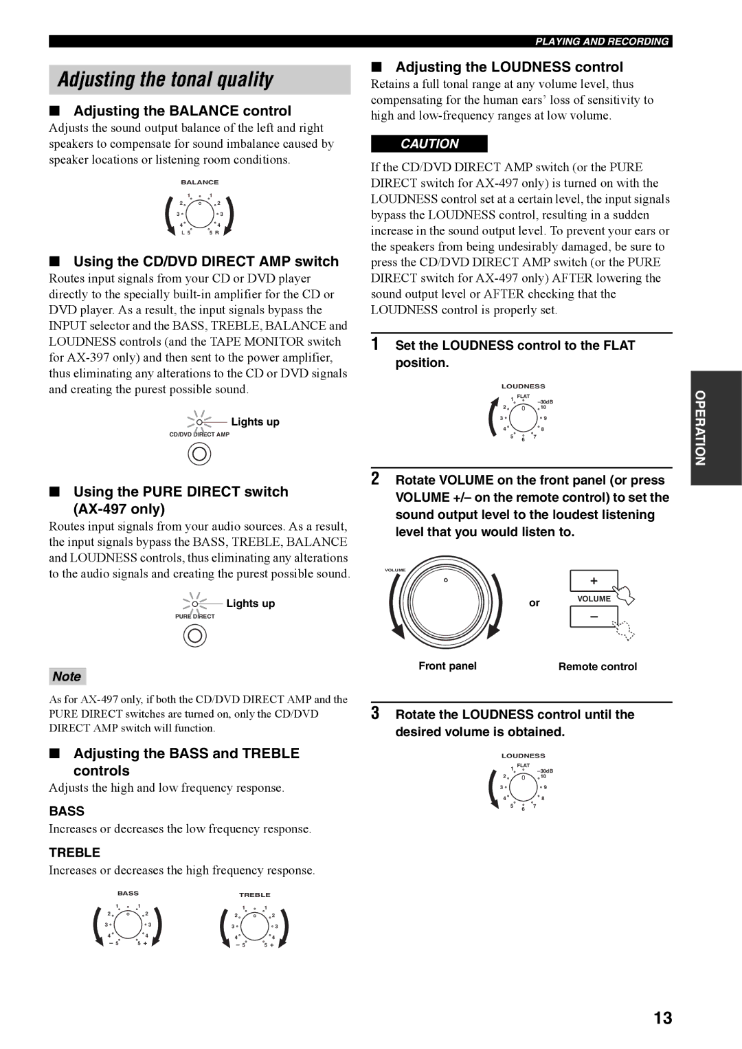 Yamaha AX-397, AX-497 owner manual Adjusting the tonal quality 