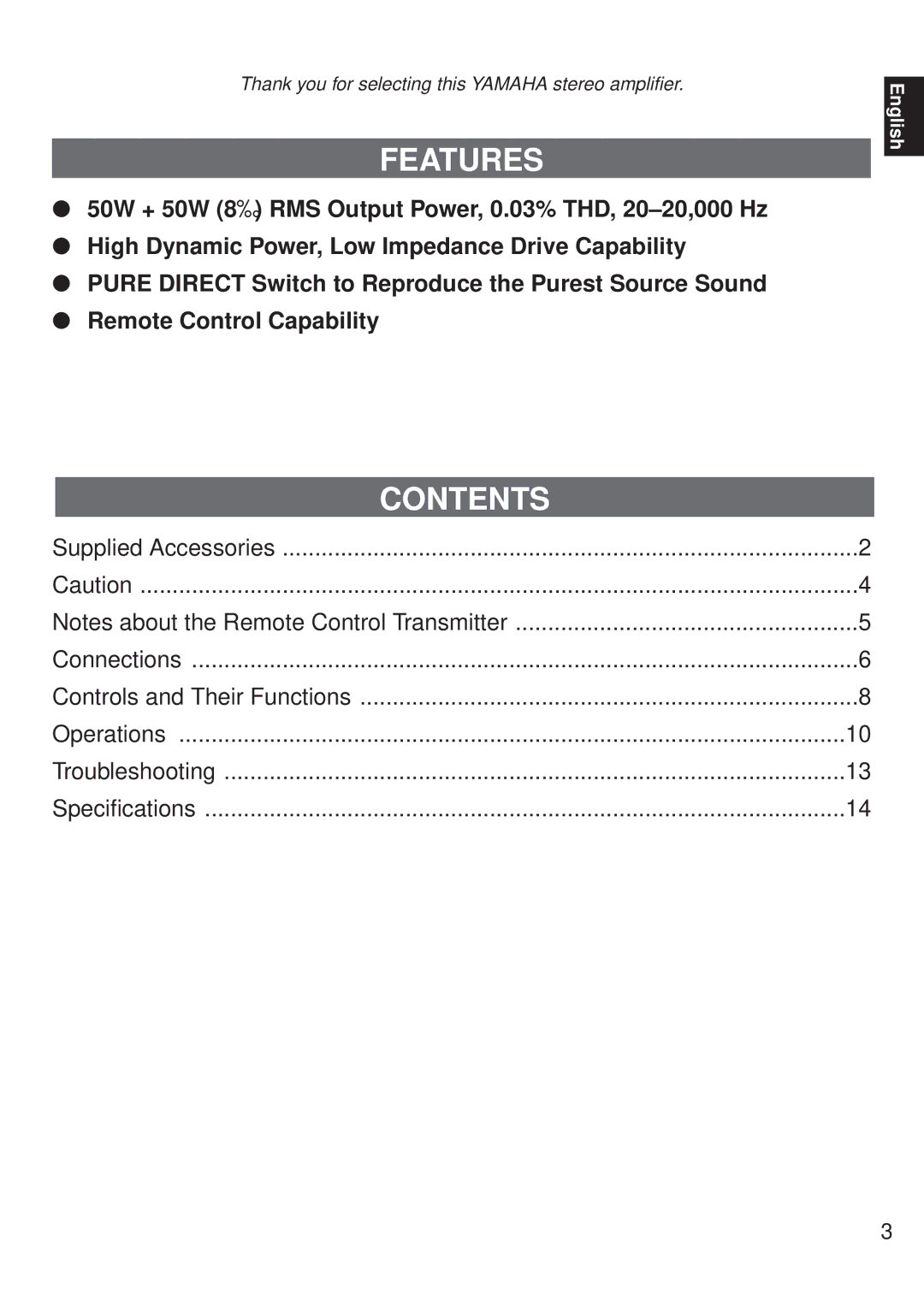 Yamaha AX-9 owner manual Features, Contents 