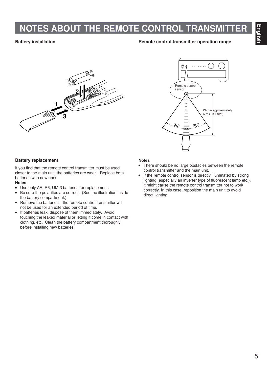 Yamaha AX-9 owner manual Battery replacement 