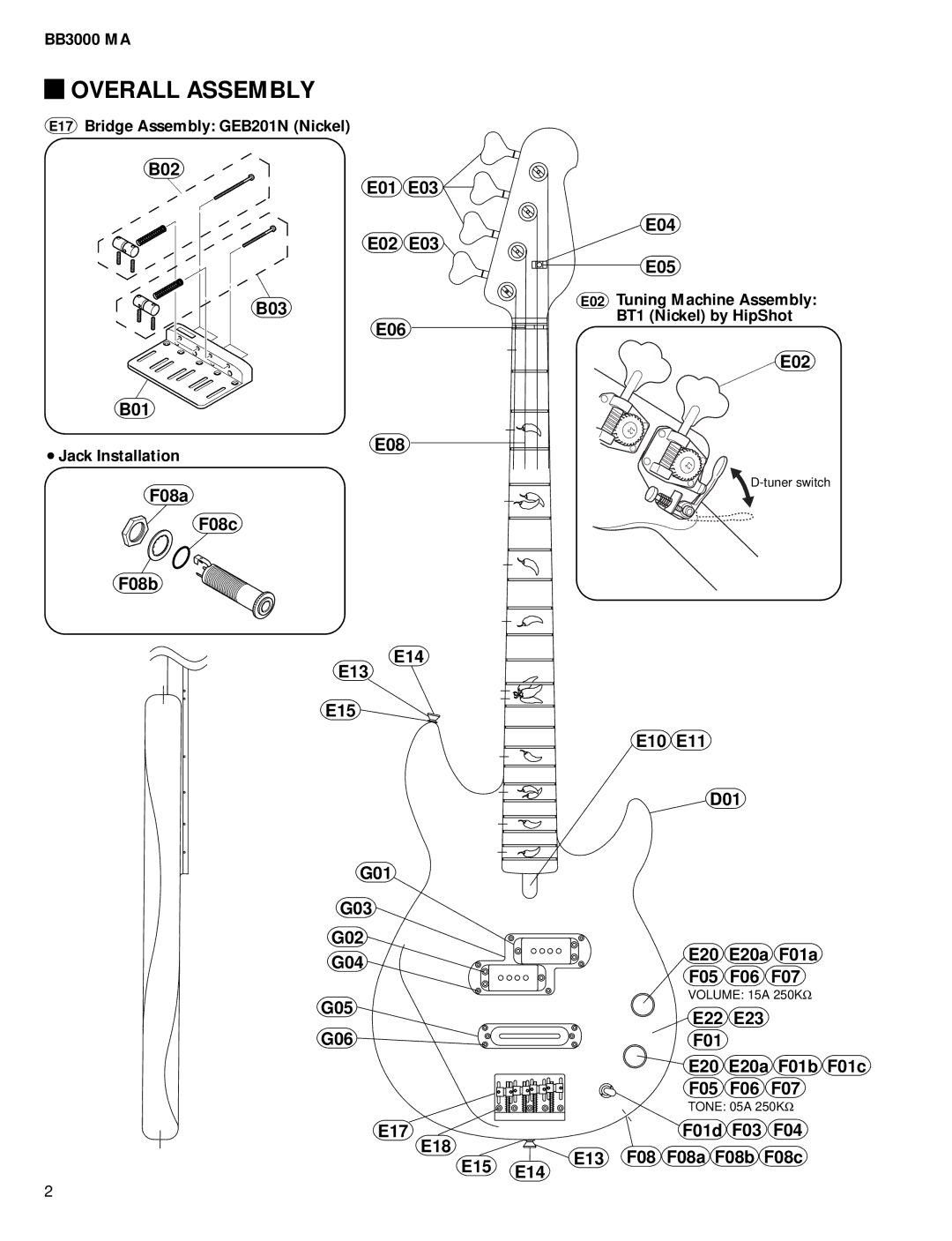 Yamaha BB3000 MA service manual Overall Assembly, E17 F01d F03 F04 E18 E13 F08 F08a F08b F08c E15 E14 