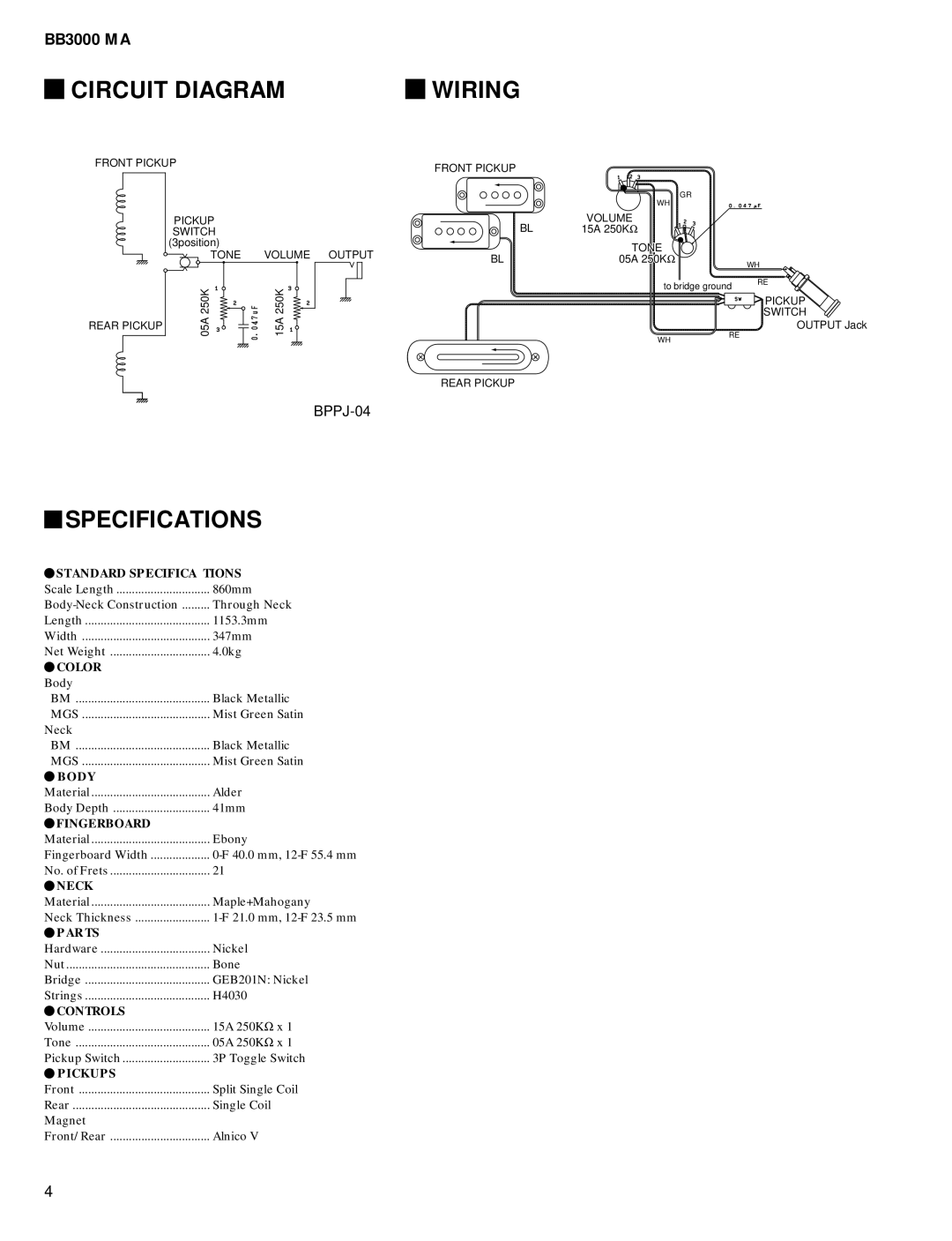 Yamaha BB3000 MA service manual Circuit Diagram Wiring, Specifications 