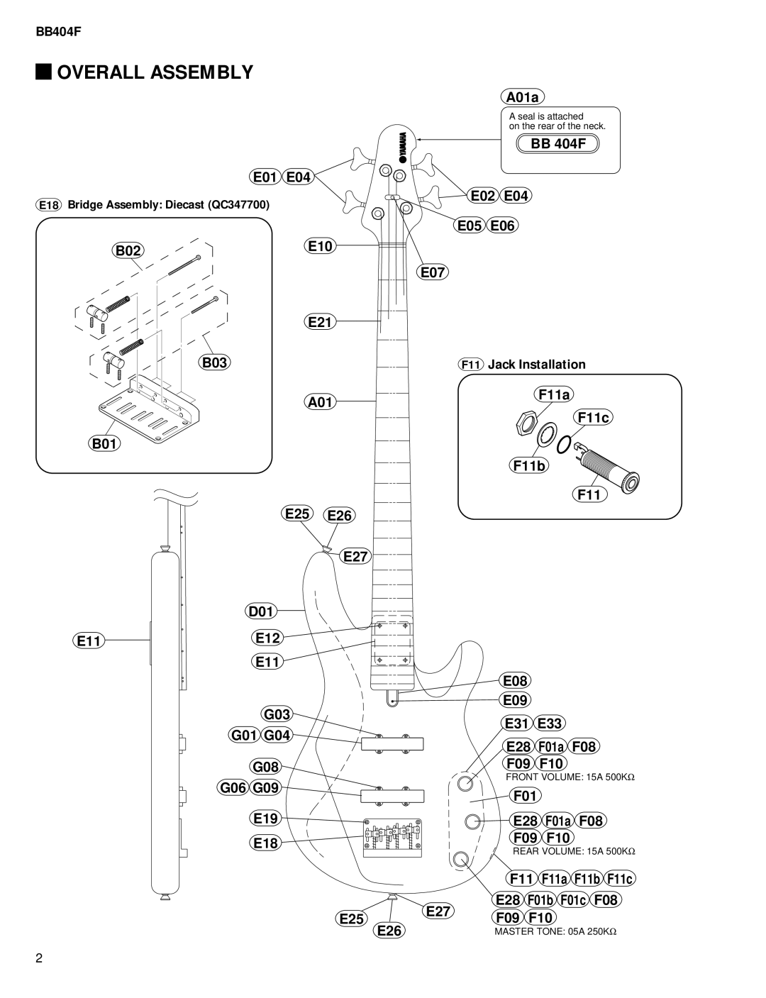 Yamaha bb404f service manual Overall Assembly, F01c F08 F09 F10 E26 