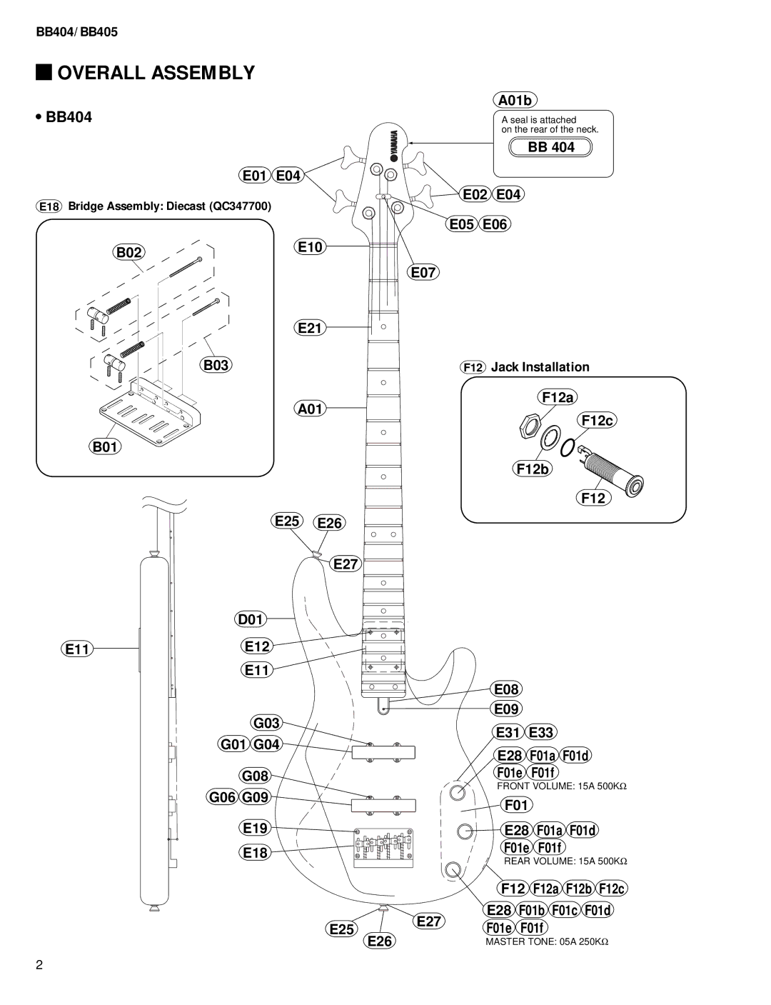 Yamaha BB405 service manual Overall Assembly, BB404 