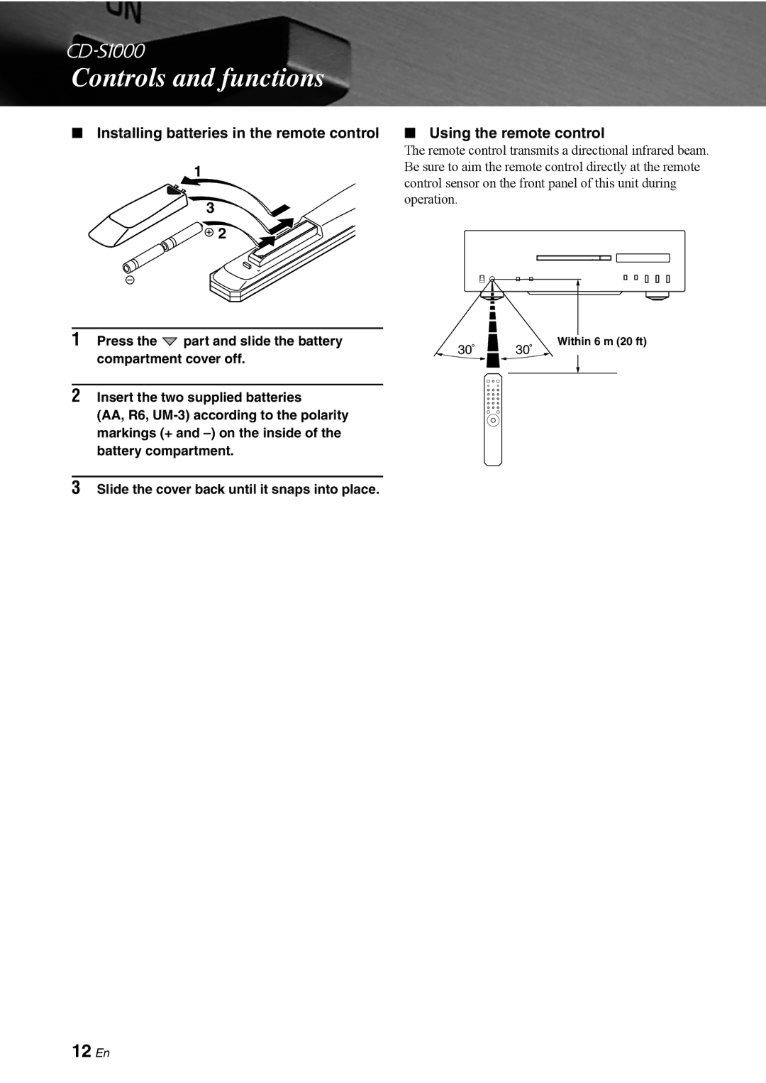 Yamaha CD-S1000 owner manual 12 En, Press Part and slide the battery 