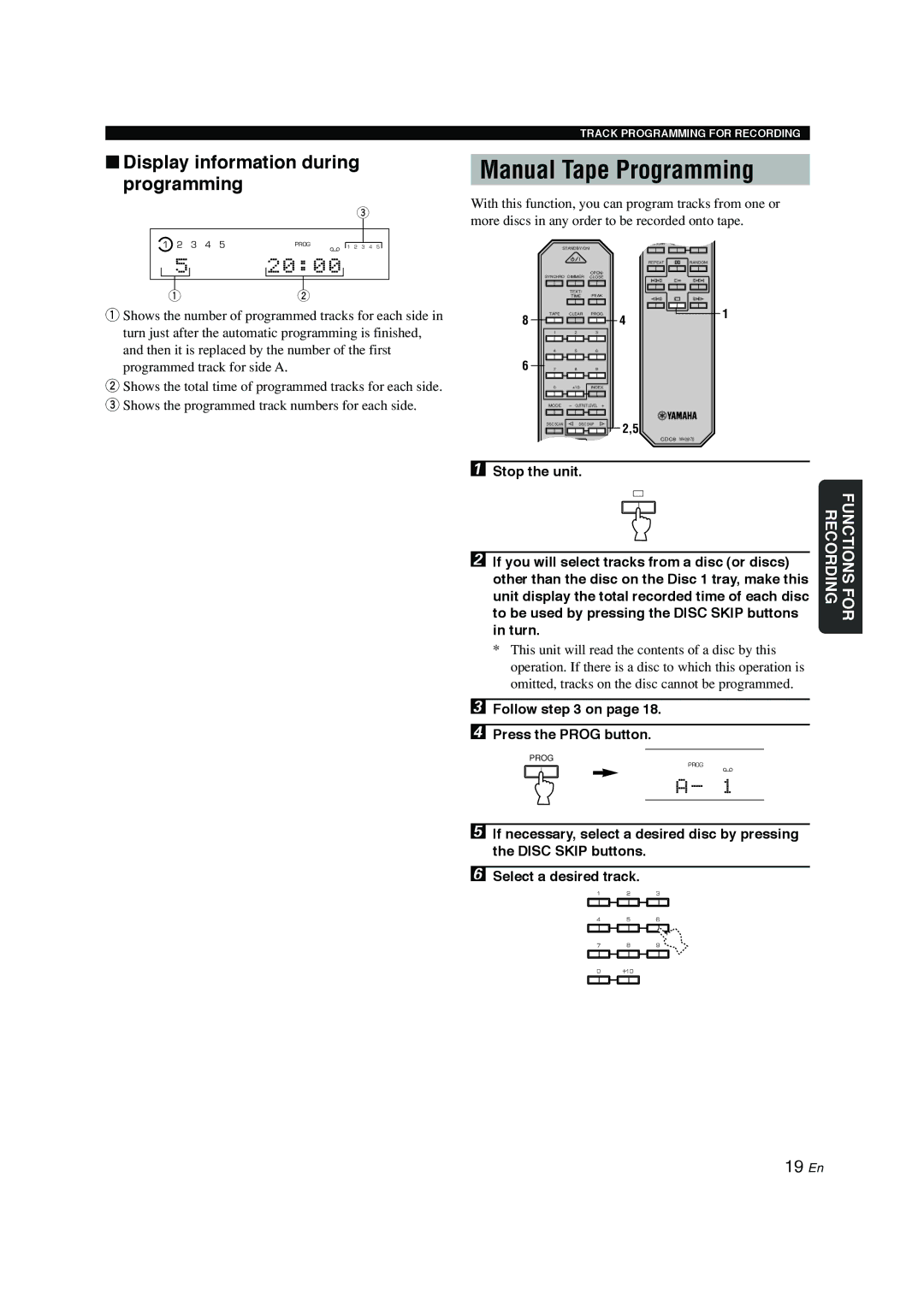 Yamaha CDC-697 owner manual Manual Tape Programming, 2000 