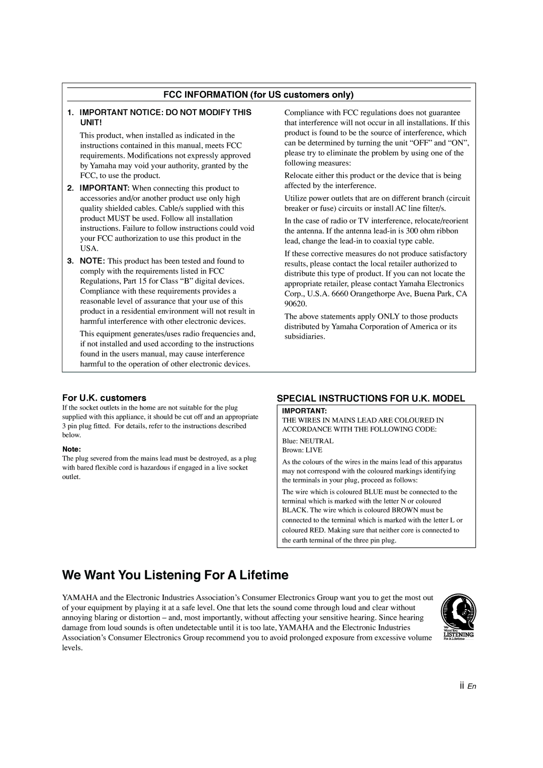 Yamaha CDC-697 owner manual FCC Information for US customers only, For U.K. customers 