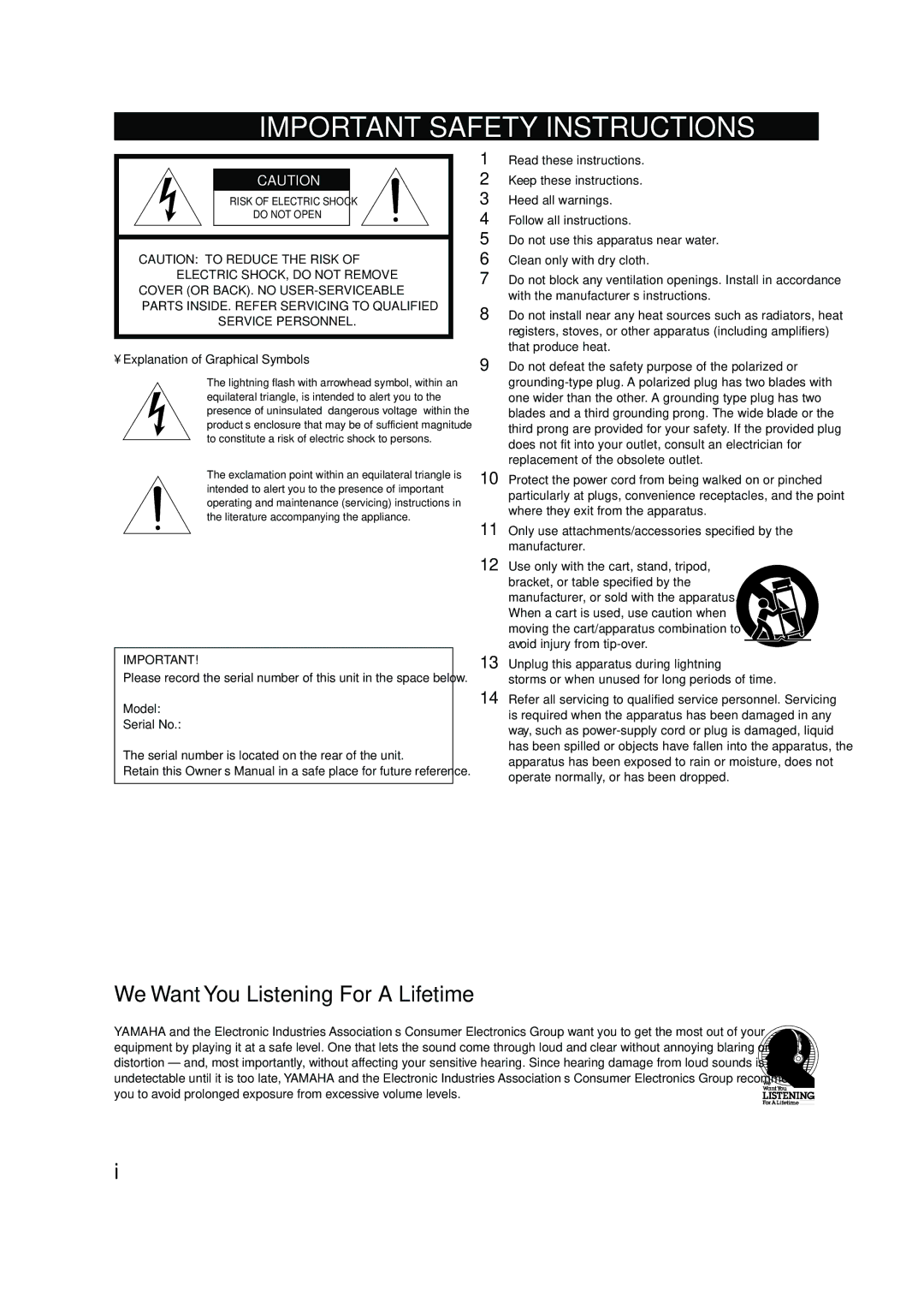 Yamaha CDR-HD 1500 owner manual We Want You Listening For a Lifetime, Explanation of Graphical Symbols 