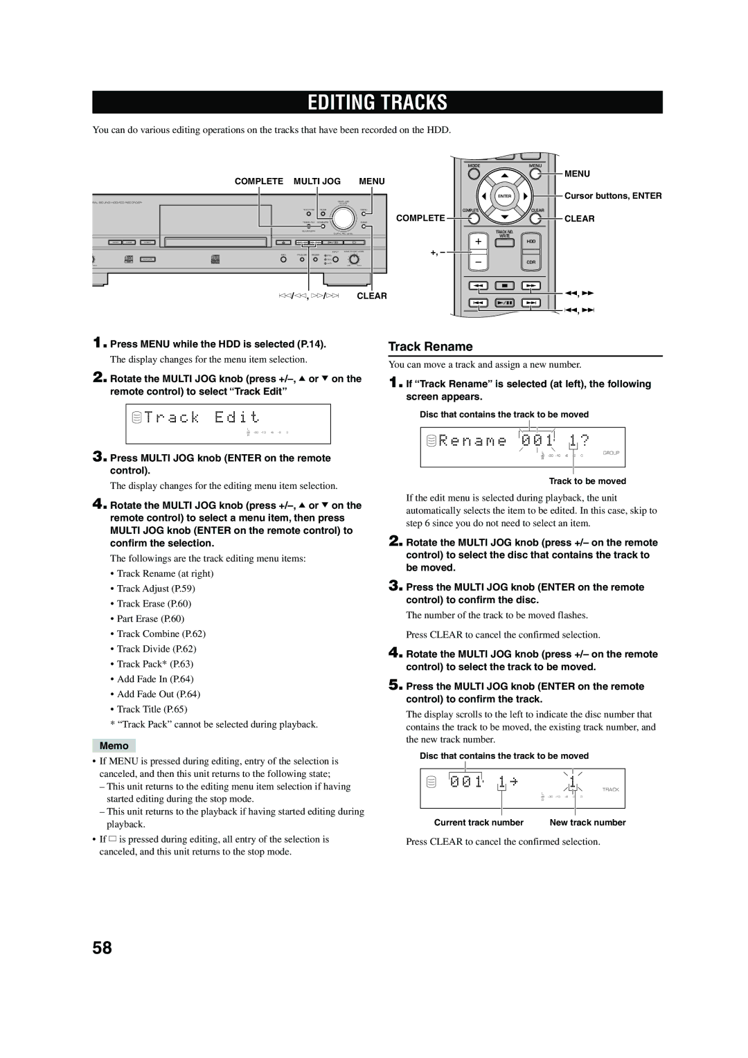 Yamaha CDR-HD 1500 owner manual Editing Tracks, A c k E d i t, N a m e 0 0 1 1 ?, Track Rename 