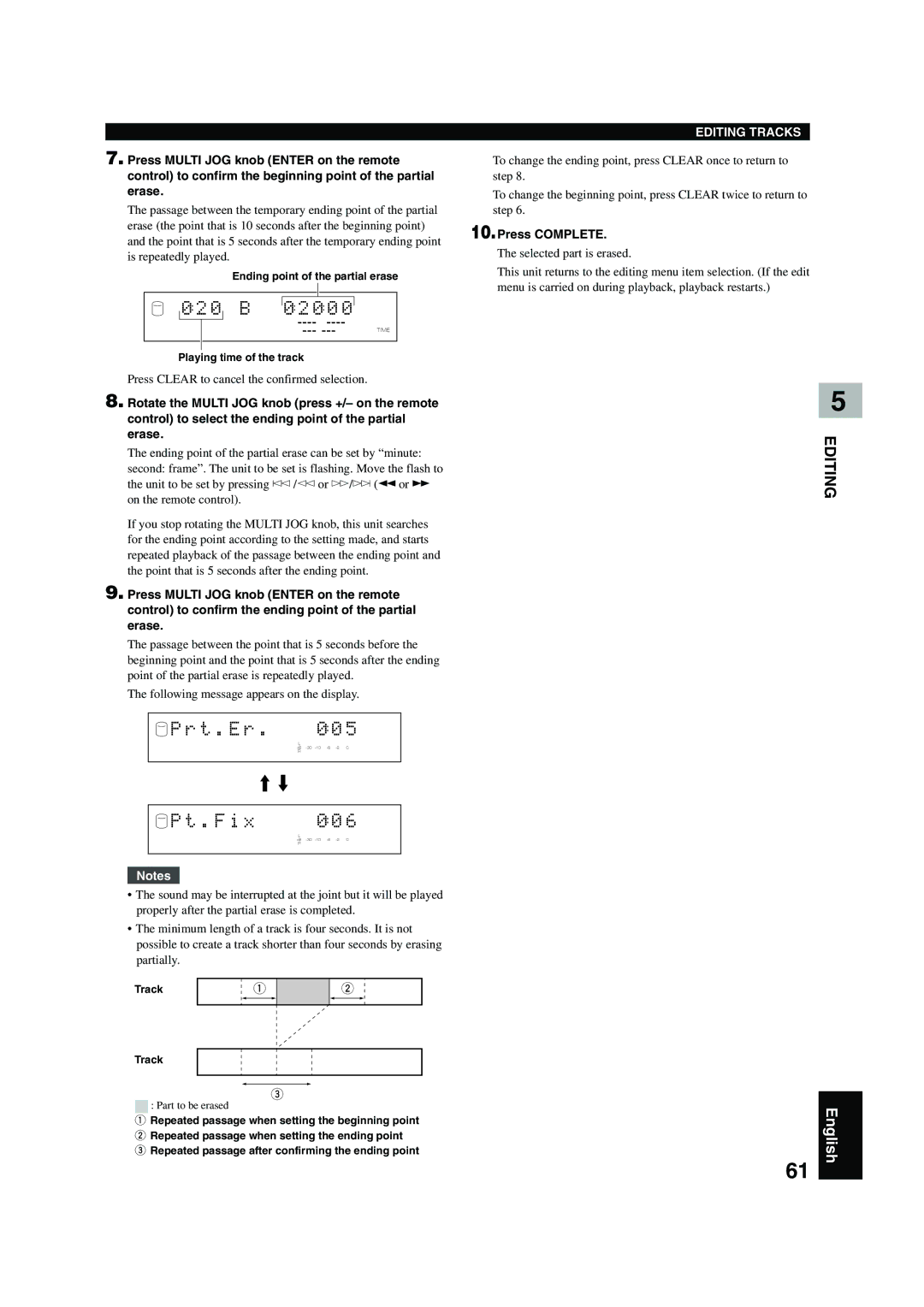 Yamaha CDR-HD 1500 owner manual 0 B 0 2 0 0, T . E r, F i, Selected part is erased 