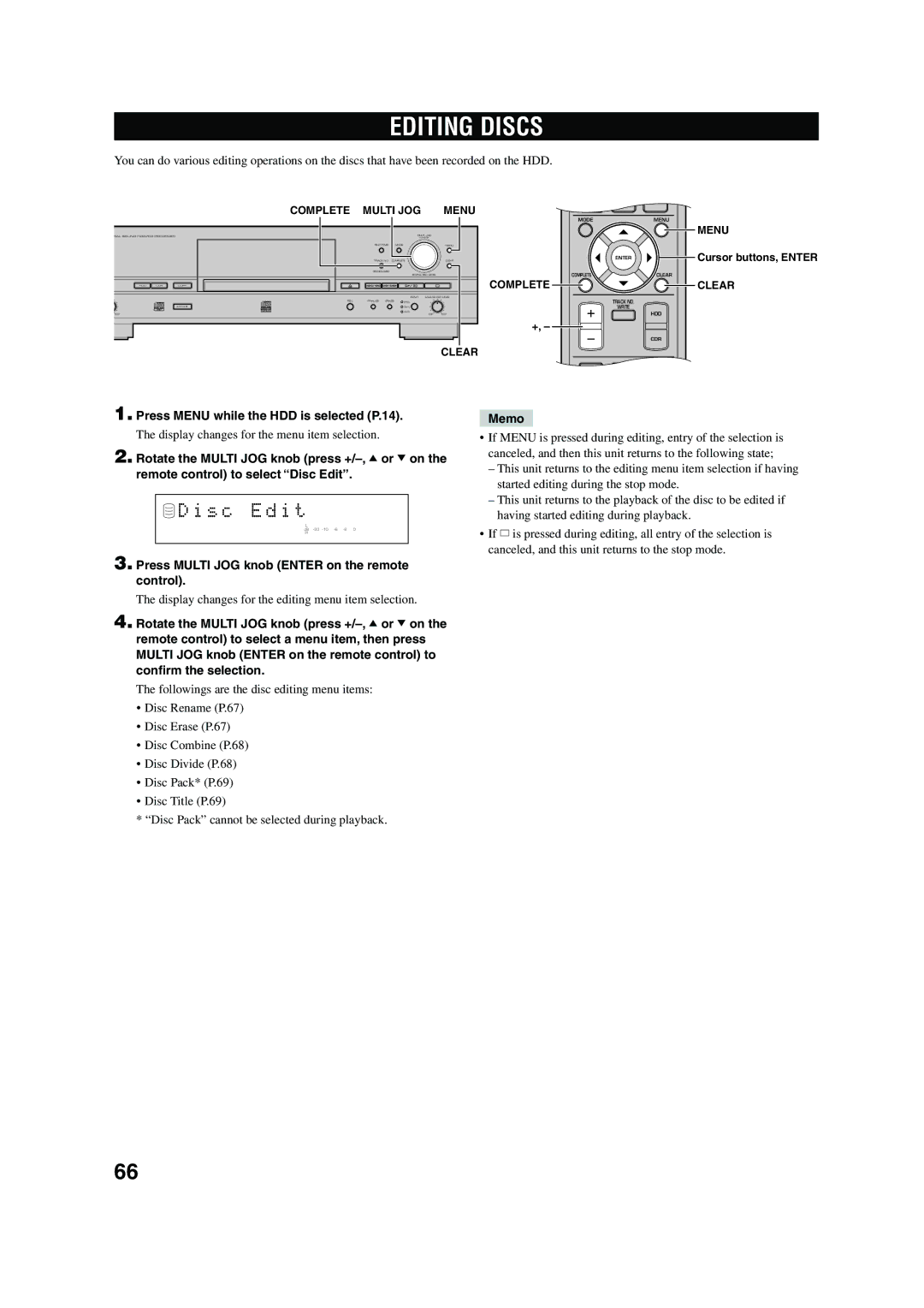 Yamaha CDR-HD 1500 owner manual Editing Discs, S c E d i t, Complete 