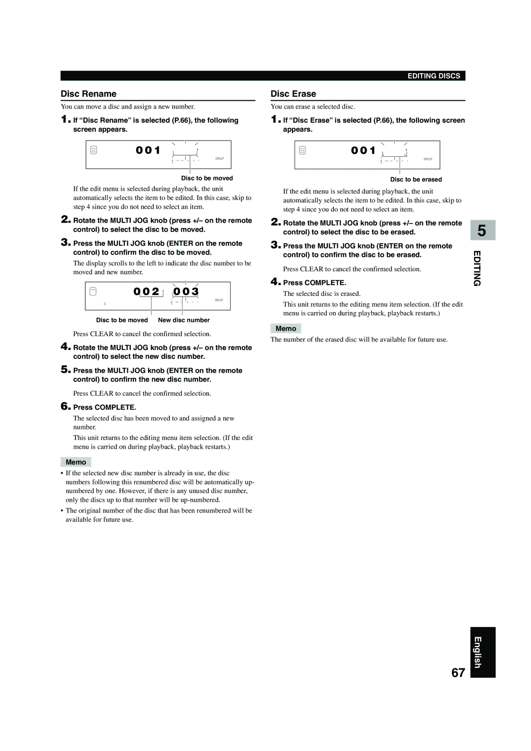 Yamaha CDR-HD 1500 owner manual 0 2 ≥ 0 0, Disc Rename, Disc Erase 