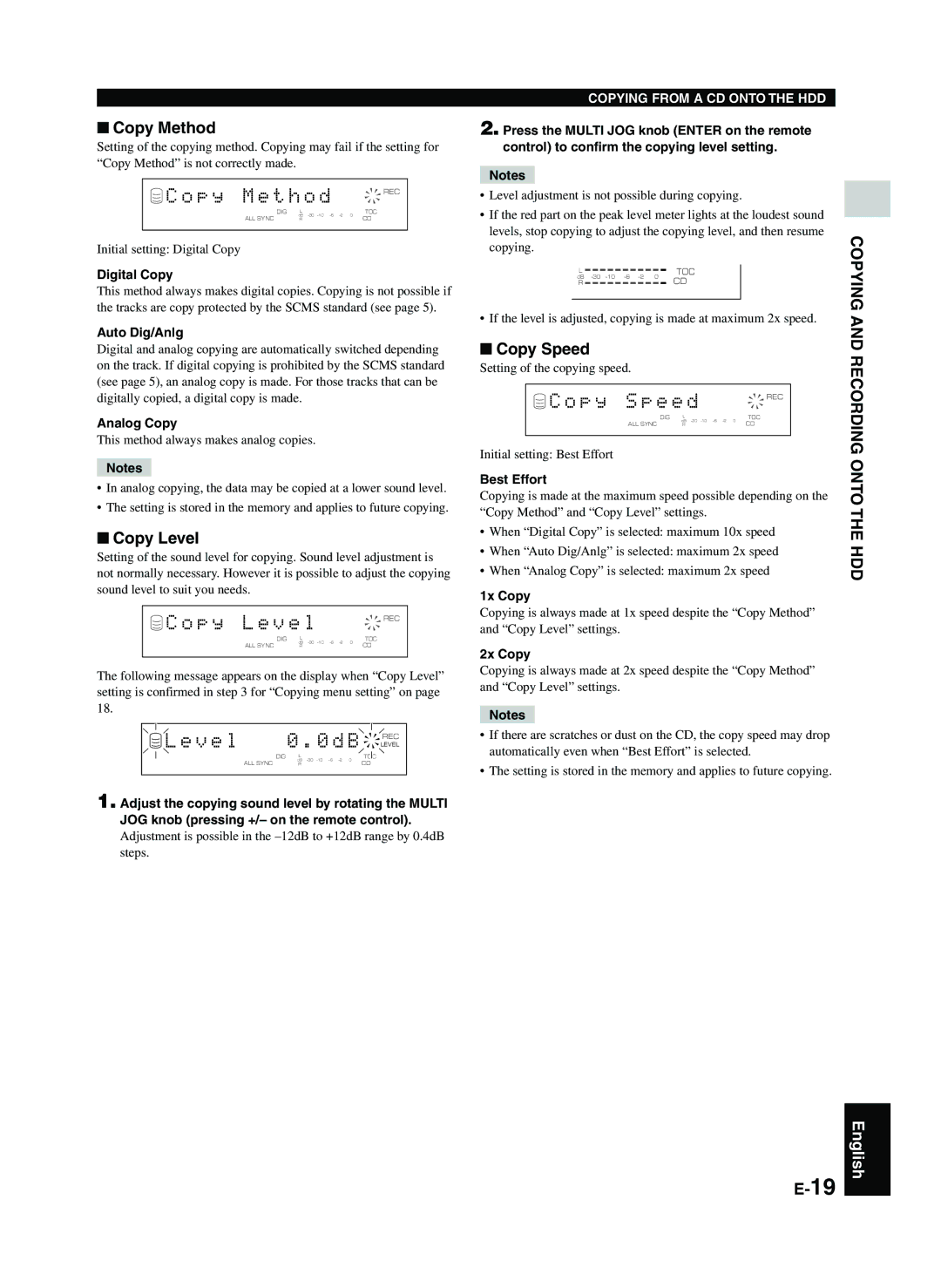 Yamaha CDR-HD1300E owner manual P y M e t h o d, P y L e v e l, V e l D B, P y S p e e d 