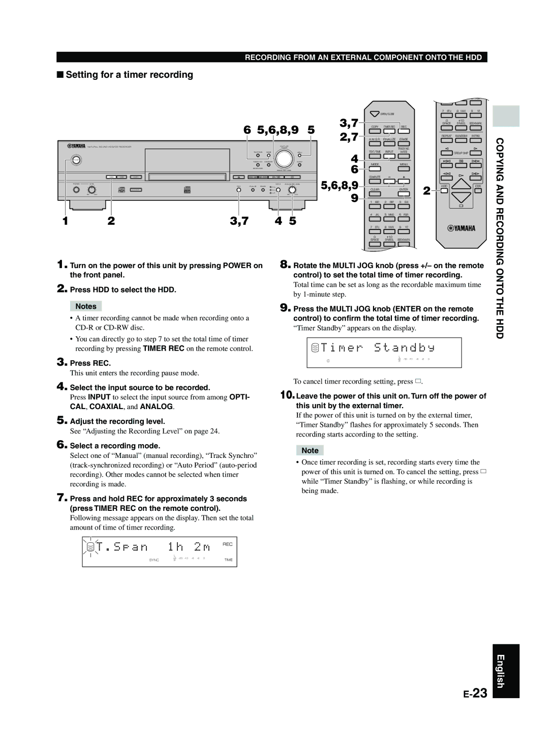 Yamaha CDR-HD1300E owner manual M e r S t a n d b y, P a n REC, Setting for a timer recording, Select a recording mode 