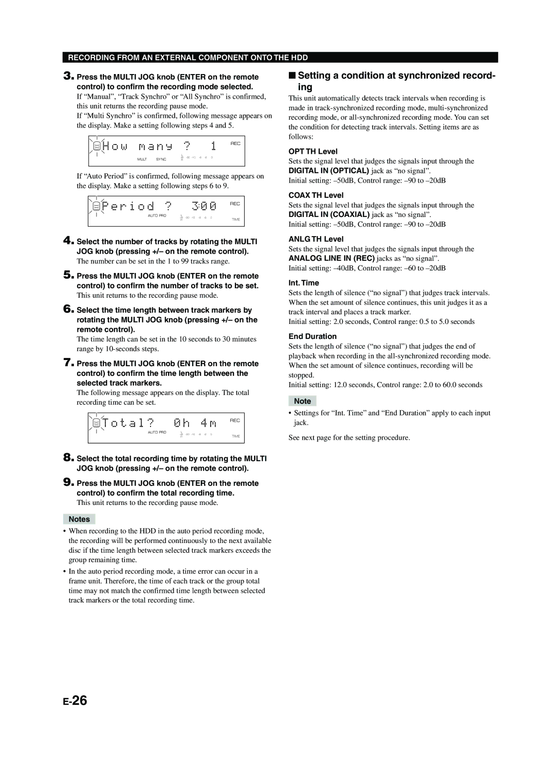 Yamaha CDR-HD1300E owner manual R i o d ?, T a l ?, Setting a condition at synchronized record Ing 