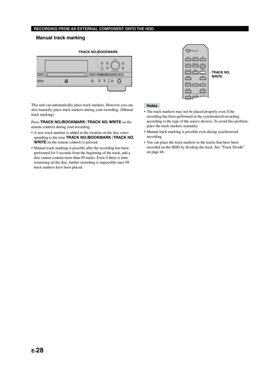 Yamaha CDR-HD1300E owner manual Manual track marking, Track NO./BOOKMARK 