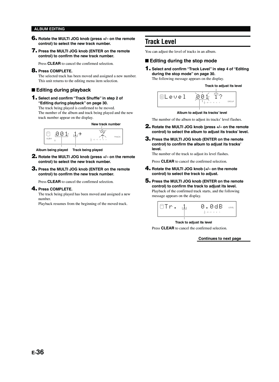 Yamaha CDR-HD1300E owner manual Track Level, V e l, B Level, You can adjust the level of tracks in an album 