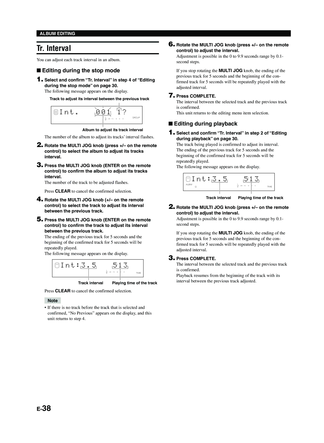 Yamaha CDR-HD1300E owner manual Tr. Interval, You can adjust each track interval in an album 