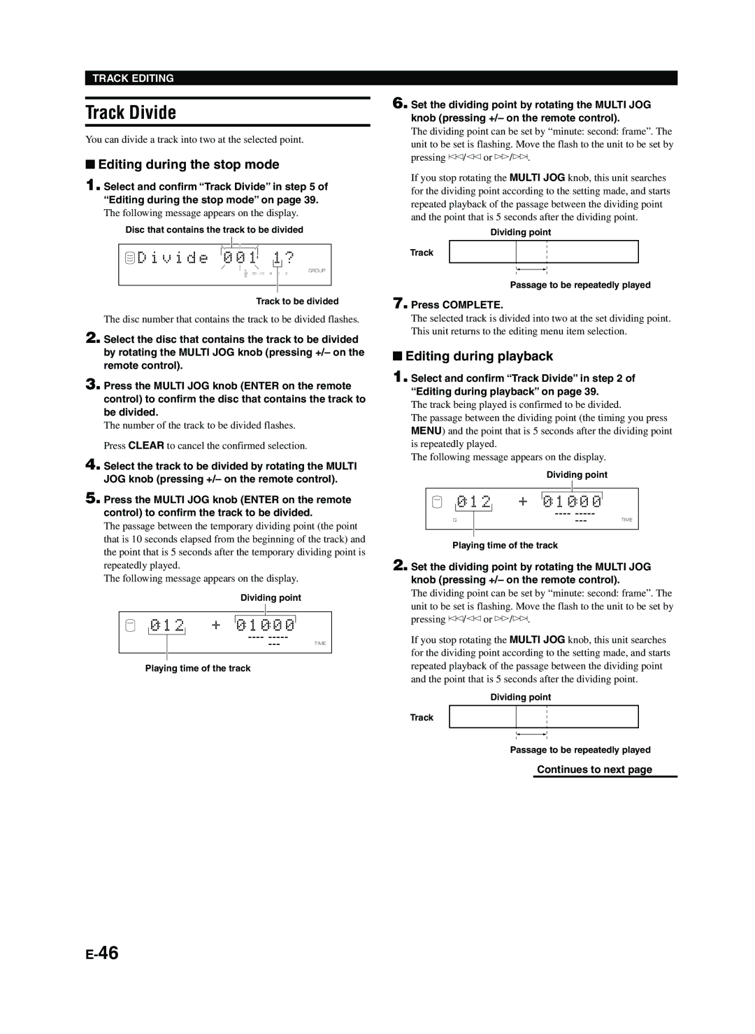 Yamaha CDR-HD1300E owner manual Track Divide, V i d e 0 0 1 1 ?, You can divide a track into two at the selected point 