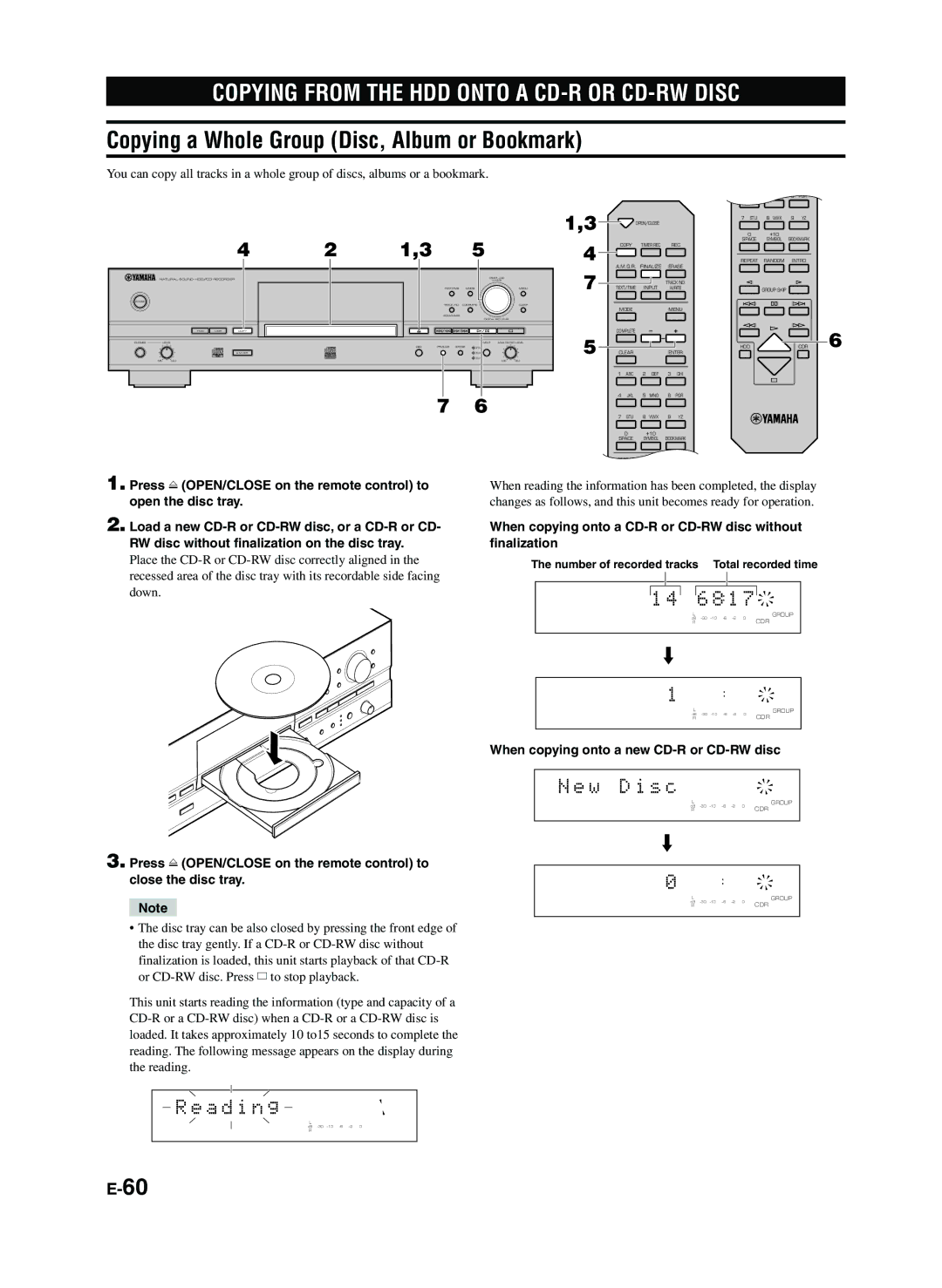 Yamaha CDR-HD1300E Copying from the HDD Onto a CD-R or CD-RW Disc, Copying a Whole Group Disc, Album or Bookmark 