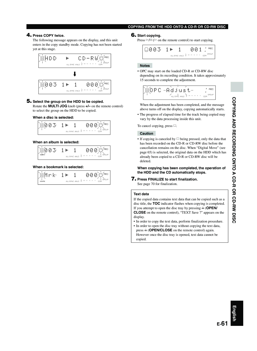 Yamaha CDR-HD1300E owner manual R W, 3 1, C a d j u s t 