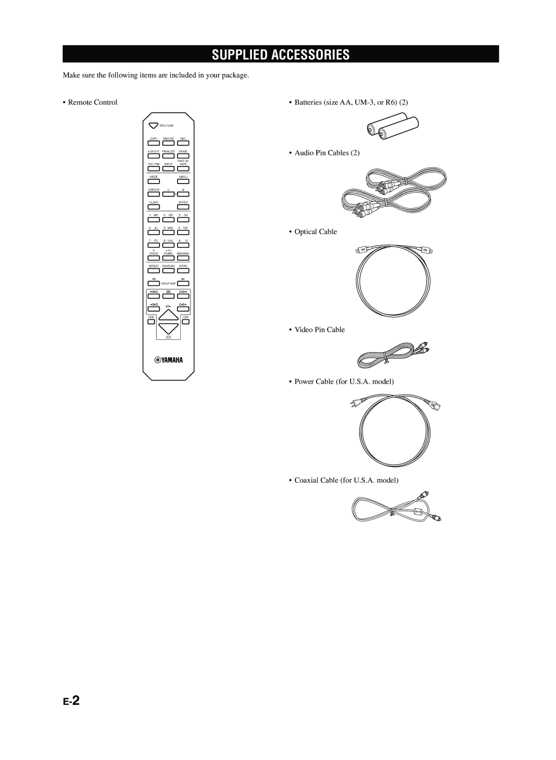 Yamaha CDR-HD1300E owner manual Supplied Accessories 