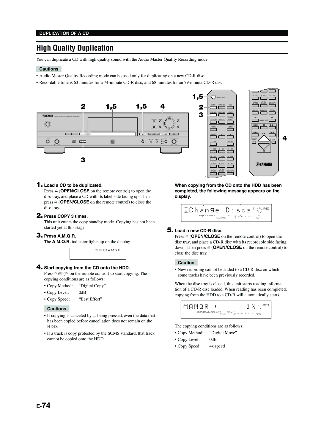 Yamaha CDR-HD1300E owner manual High Quality Duplication, A n g e S c s 