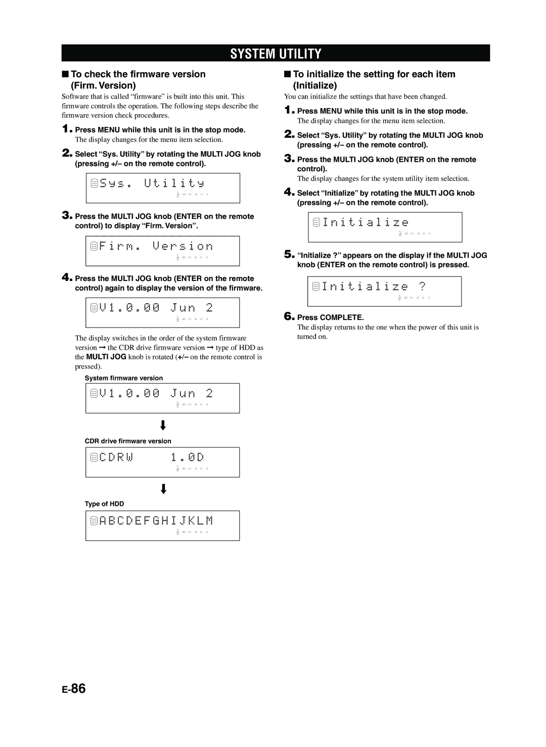 Yamaha CDR-HD1300E owner manual System Utility, J u n 