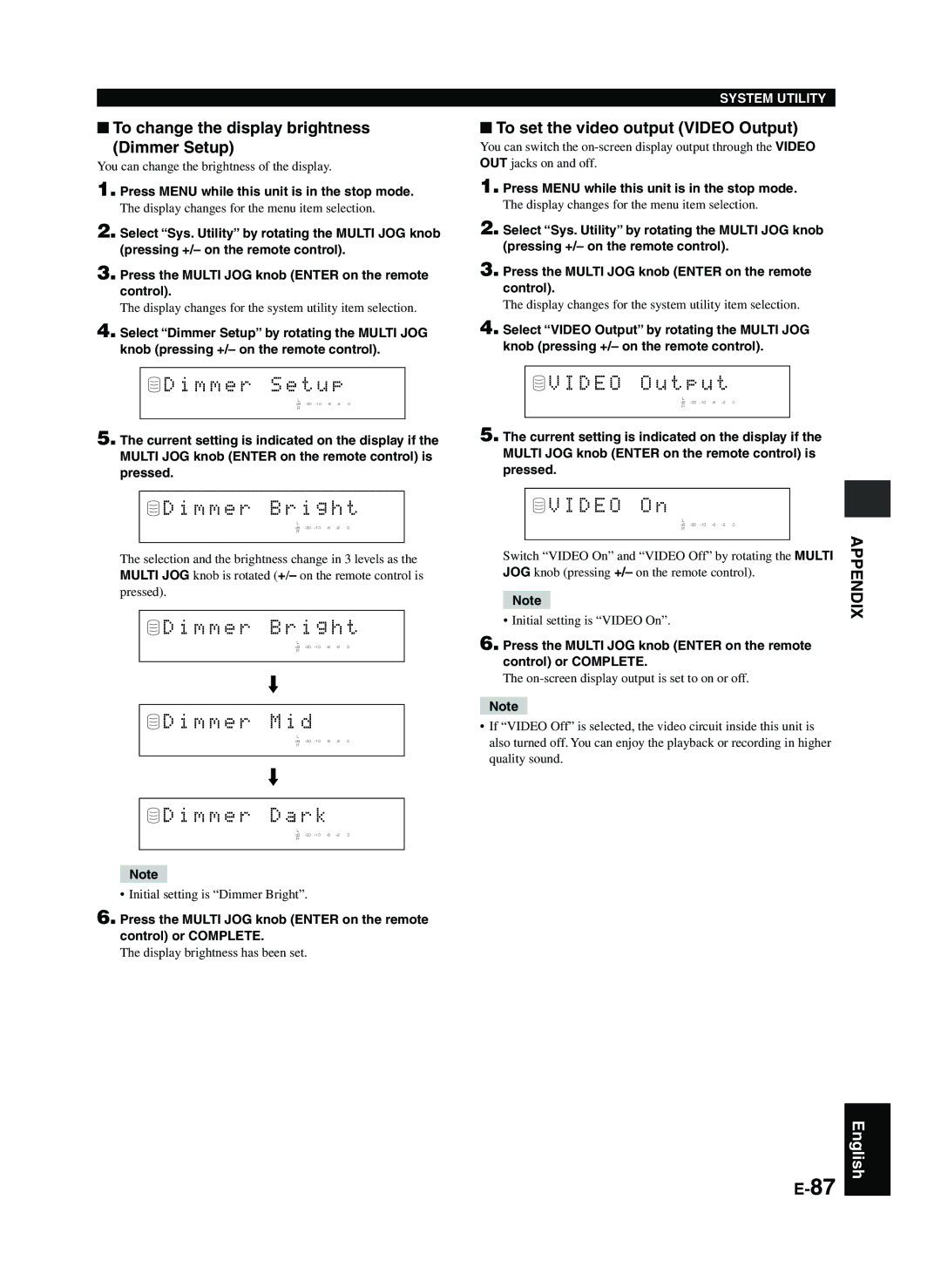 Yamaha CDR-HD1300E owner manual M m e r S e t u p, M m e r B r i g h t, M m e r R k, D E O O u t p u t, D E O O n 