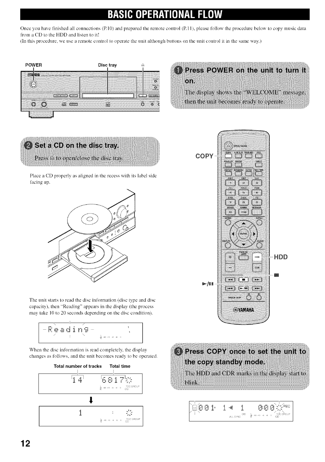 Yamaha CDR-HD1500 owner manual When the disc information is read completely, the display, Total number of tracks Total time 