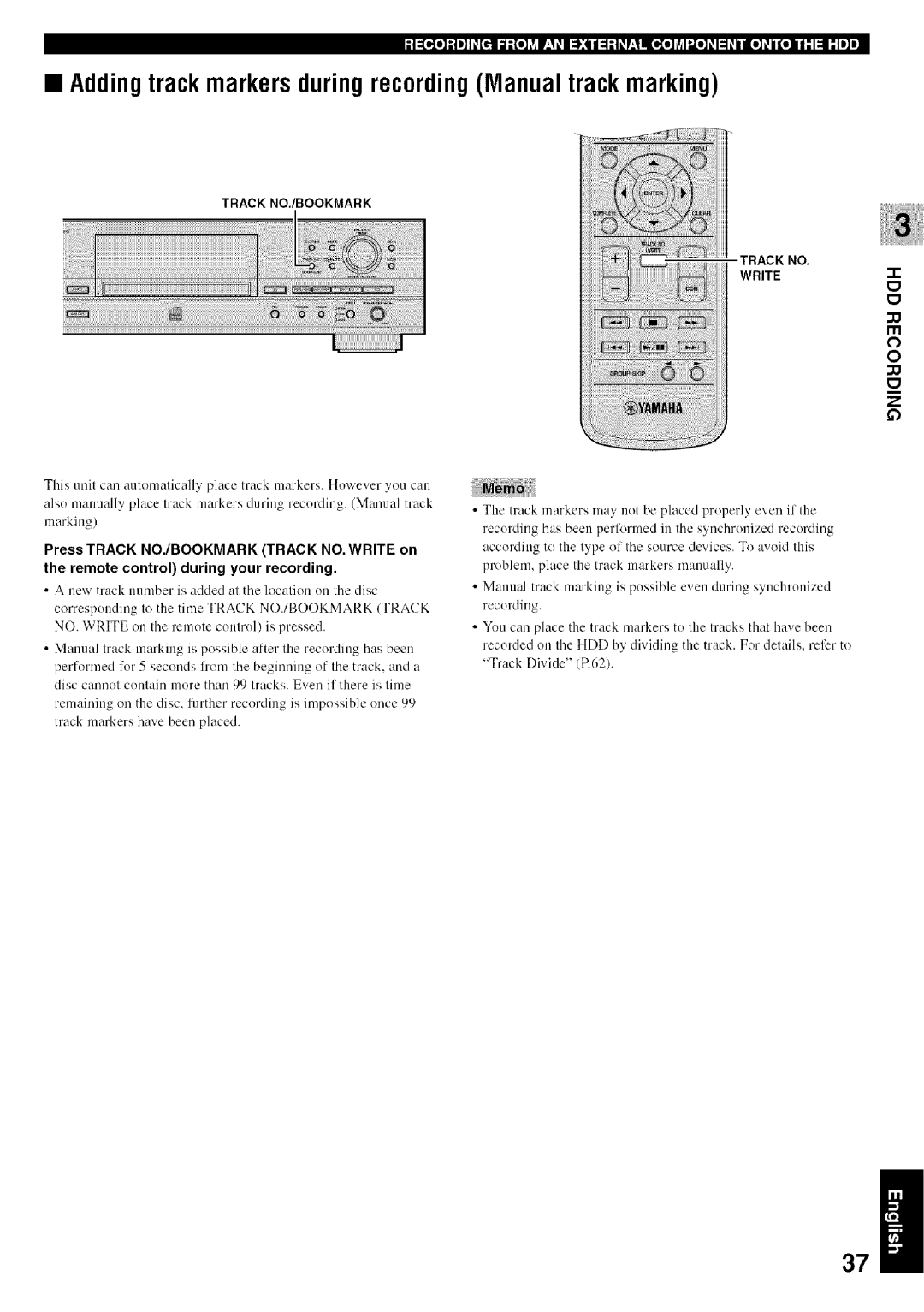 Yamaha CDR-HD1500 owner manual Adding track markers during recording Manual track marking, Iti 