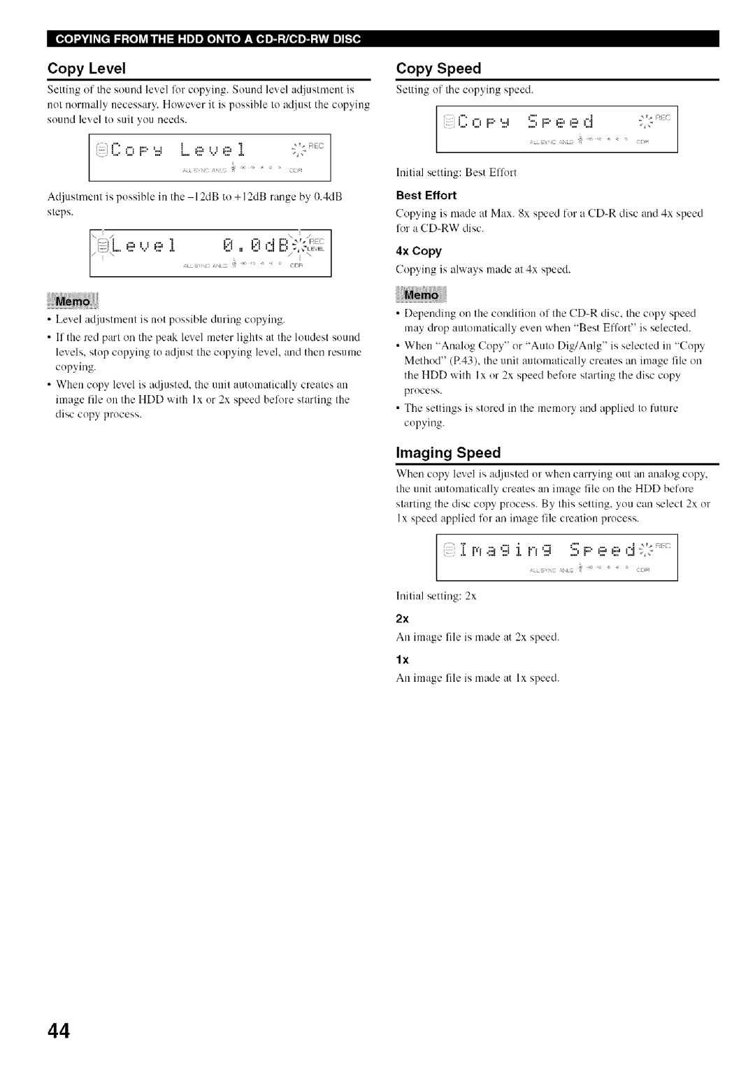 Yamaha CDR-HD1500 owner manual Imaging Speed, 4x Copy 