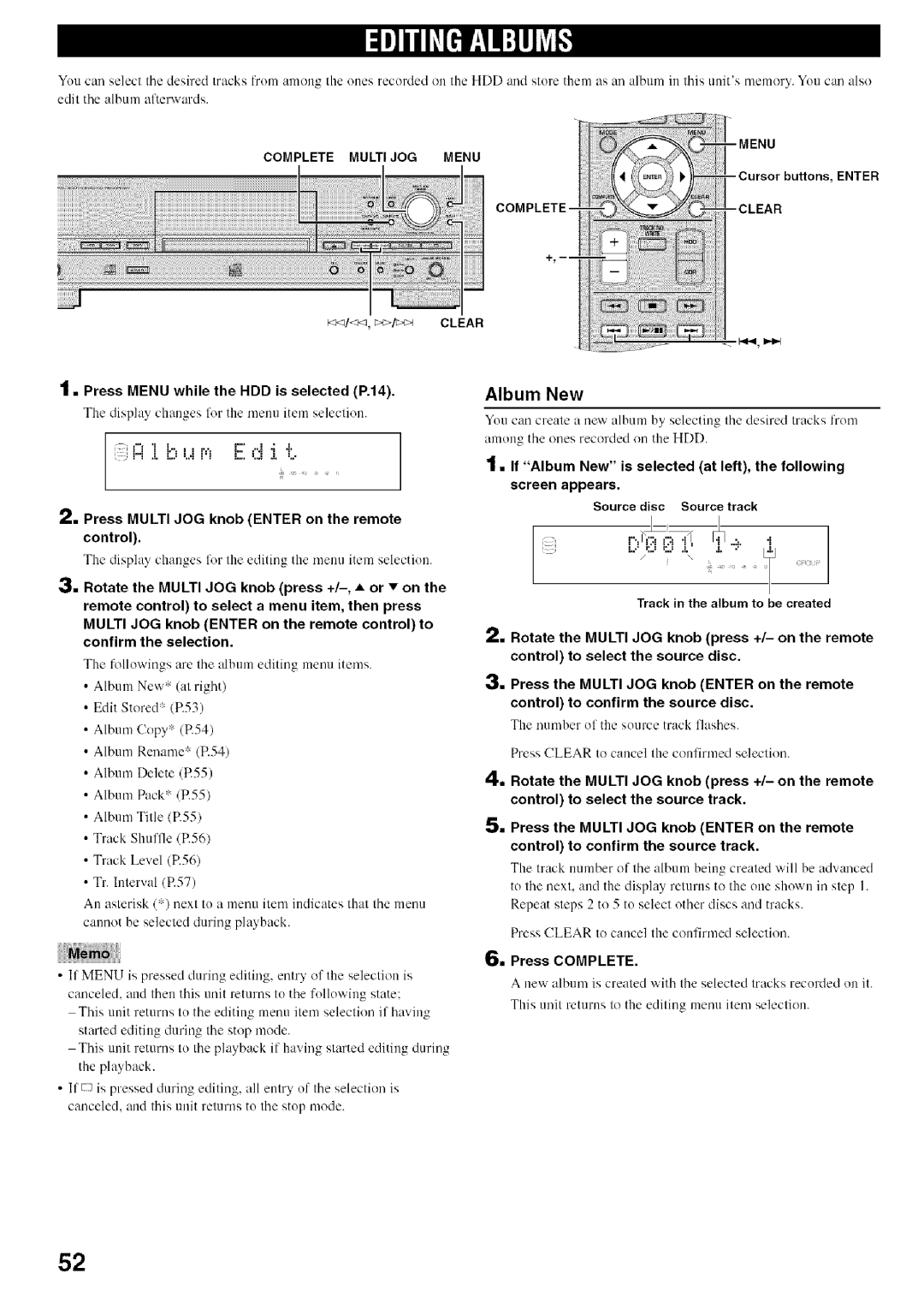 Yamaha CDR-HD1500 owner manual Press Multi JOG knob Enter on the remote Control, = Press Complete 