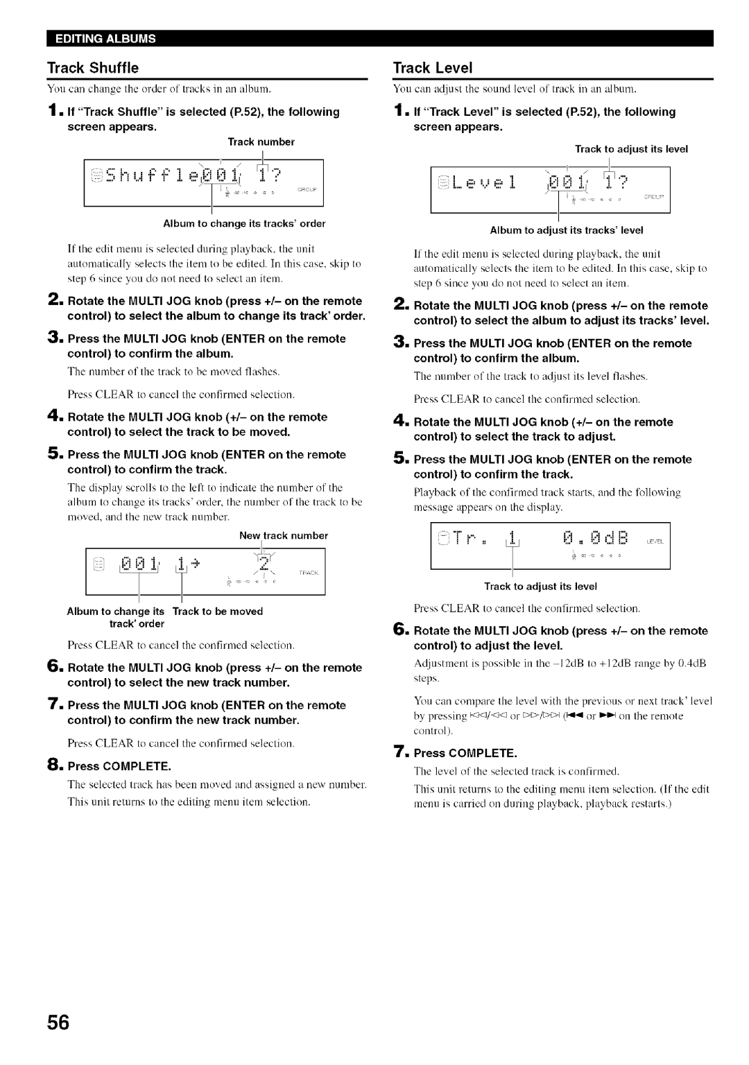 Yamaha CDR-HD1500 owner manual Track Level, Album to change its tracksorder, Album to adjust its trackslevel 