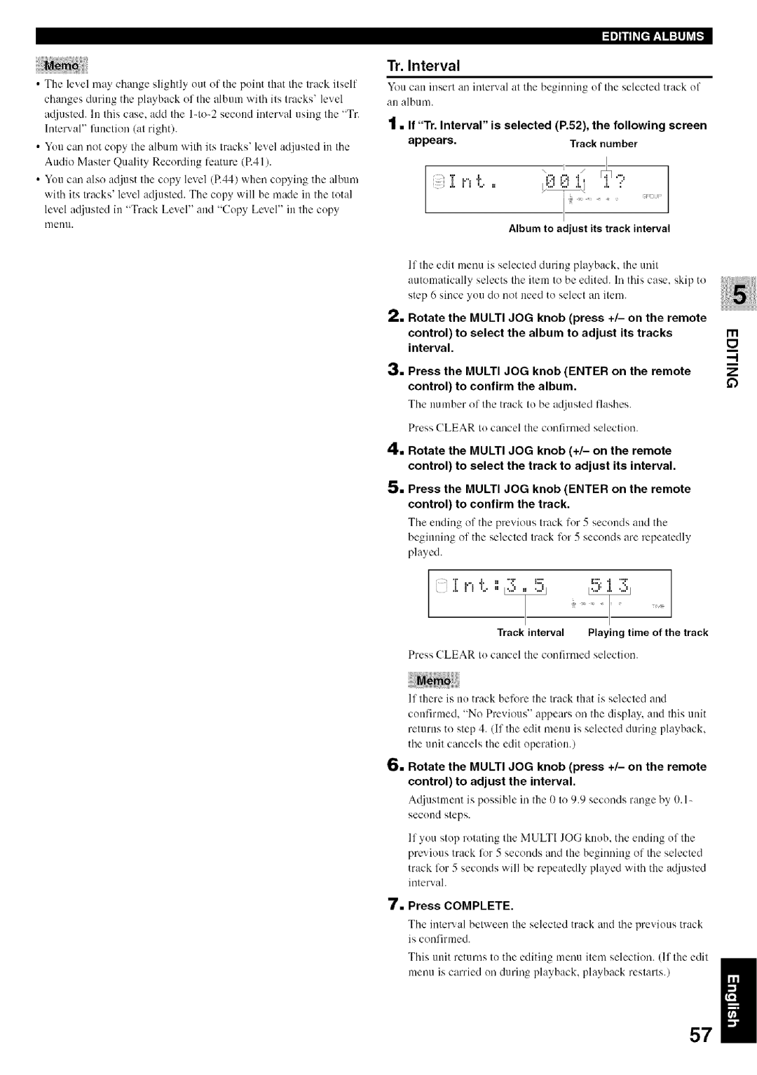 Yamaha CDR-HD1500 owner manual Llllfiil=lihW Tr. lnterval, Track interval Playing time of the track 