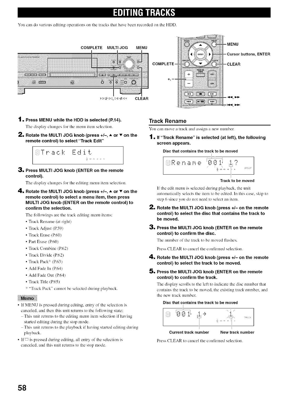 Yamaha CDR-HD1500 owner manual Track Rename, Track to be moved 